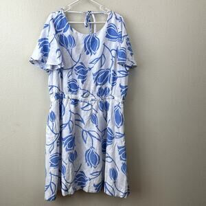 Lane Bryant Women's 22 Flutter-Sleeve Tie-Back  Floral Dress Linen Blend